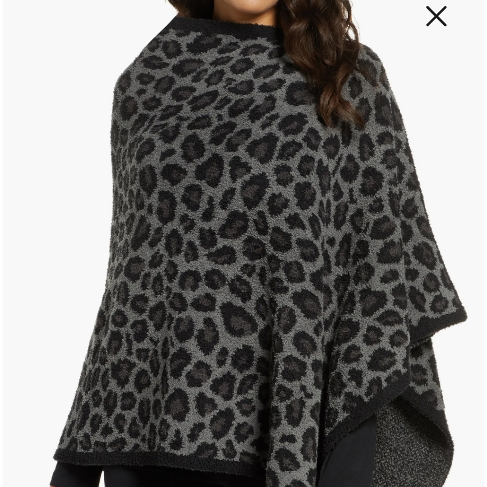 Barefoot Dreams Gray and Black Leopard Poncho